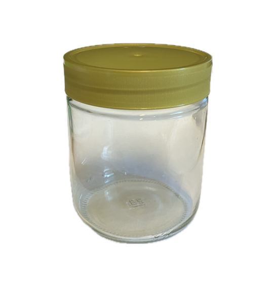 Glas 411 ml rund ca 450 g i karton m. cellepræg låg 12 stk